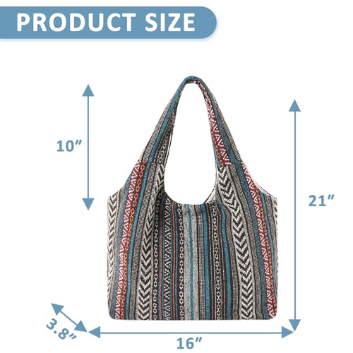 Bohemia Tote Bag, Canvas Shoulder Bag for Women, Large Capacity Work Bag，Reusable Canvas Lunch Bag Teacher Bag Shopping, Utility Aesthetic Handbag(Gray)2