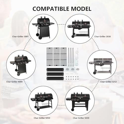 Image of CANDANA Replacement Parts for Chargriller 3001, 3008, 3030, 4000, 5050, 5252 Grill Models, Stainless Steel Burner, Porcelain Steel Heat Plates, Porcelain Cast Iron Cooking Grid Grates, Igniters