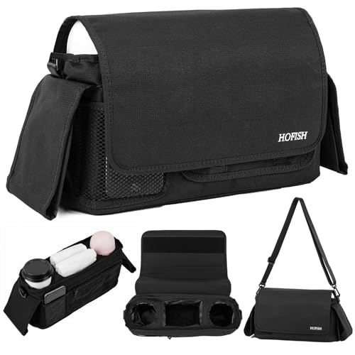 HOFISH 2 in 1 Baby Stroller Organizer & Portable Baby Bag，Neoprene Material Diaper Storage & Adjustable Straps,Safe & Secure,Universal Accessories Fits Most Strollers (Black-Update, OneSize)