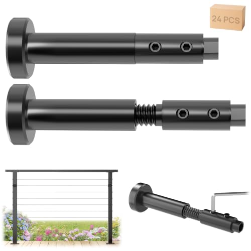 Image of [Patent] Gyykzz 24 Pack Black Swageless Invisible Cable Railing Kit | Reusable Fitting for 1 /8 inch Cable, T316 Stainless Steel, Screw-Locking Hardware, No Crimping Required, Fit for 2 inchx2 inch Metal Post