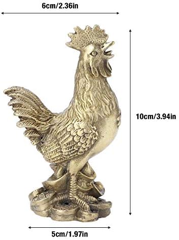 Feng Shui Rooster, 6 x 10cm Brass Rooster Statue, Copper Chicken Decoration for Home Decor Symbol of Luck and Wealth