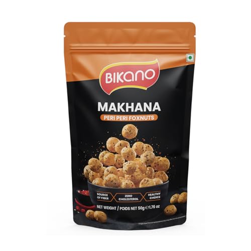 Image of Bikano Makhana Peri Peri 50g | Prepared in Olive Oil | Roasted Crunchy Foxnuts | Spicy Namkeen Snack for Tea-Time & Travel | Ready to Eat | Light Anytime Munchies