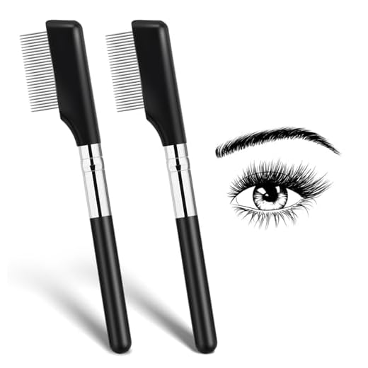 Small Eyelash Comb, 2 Pack Metal Eyelash Brush Eyelash Separator Tool Eyebrow Brush Grooming Eye Lash Separator Grooming Brushes Eyebrow Comb with Metal Teeth Eye Makeup Tool for Women (Short Handle)