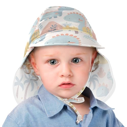 Cream Blue Dinosaur Cartoon Kid Sun Hat Baby Boys Beach Play Hats Girl UV Protection Neck Flap Travel Essentials2