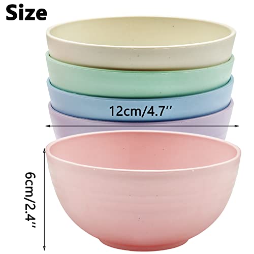 Plastic Bowl Set, 5 Pcs Color Cereal Bowls, Lightweight Reusable Kitchencraft Bowls, Kids Adult Snack Bowls for Cereal, Fruit, Pasta, Dessert, Nuts, Soup, Stackable - Image 3