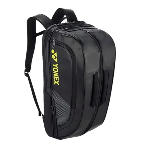 YONEX BA02312EX Expert Badminton/Tennis/Squash Leather Bag Backpack 3 Racket Capacity with Shoe Compartment. (Black/Yellow)