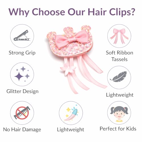 Image of Kids Glitter Crown & Princess Ribbon Alligator Hair Clips, 10 Pcs | Non-slip toddler hair accessories with tassel and storage box. Ideal gift for school, birthday, and princess parties.