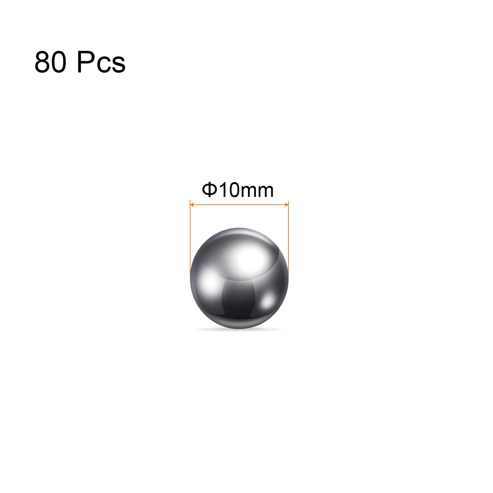 sourcing map 80pcs Précision Billes 10mm Diamètre G10 Chrome Acier Bille pour Roulements, Argent