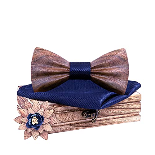 HZQIFEI Jeu de Nœud Papillon en Bois, Noeud Papillon Bois avec Carré de Tissu et Broche en Bois pour Cadeau, Réception, Mariage (C6, 3Pcs) Cover
