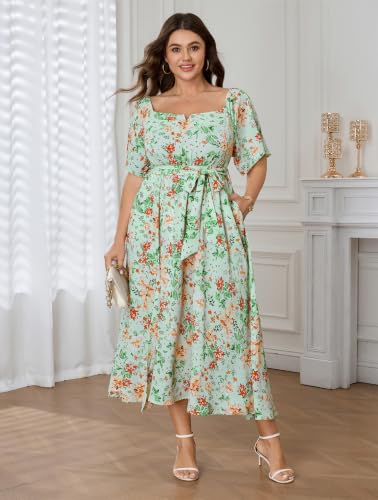Image of SCOMCHIC Womens Plus Size Formal Dresses Off The Shoulder Wedding Guest Cocktail A-Line Split Maxi Dress with Pockets
