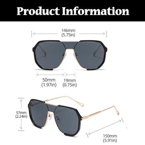 Image of LJCZKA Pilot Blue Light Blocking Glasses Women Men 70s Square Metal Frame Oversized Double Bridge Computer Gaming Eyeglasses