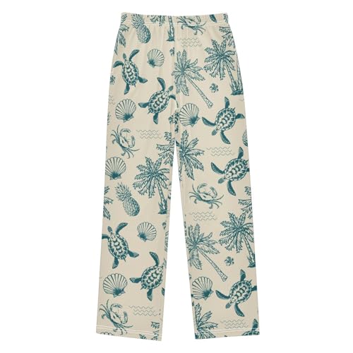 Retro Turtle Crab Boys Long Pants Soft Trousers Elastic Waist Kids Lounge Bottoms with Pockets S-XL