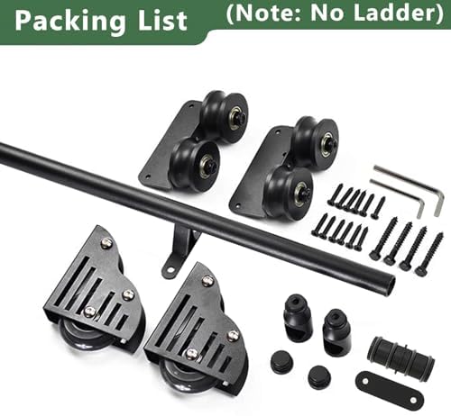 Black Round Tube Mobile Library Ladder Hardware Kit - 13ft Track with Floor Roller Brake for Home, Office & Barn - Rolling Ladder Accessories for Easy Access