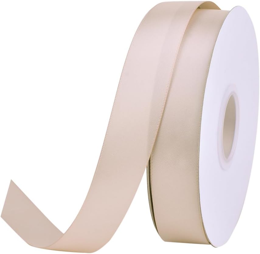 1 inch Vanilla Double Face Satin Ribbon 50 Yards Per Roll for Gift Wrapping Flowers Bouquet Baby Hair Accessories Wedding Birthday