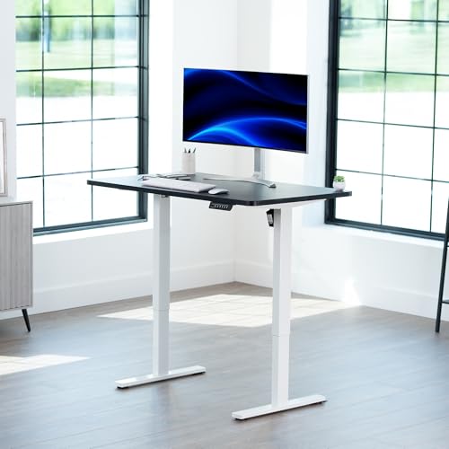 Image of VIVO Electric 48 x 30 in Standing Desk, Memory Height Adjustment, 1B Series, Holds 220 lbs, One-Piece Black Top, White Frame, DESK-KIT-1W5B