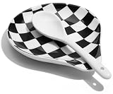 Spoon Rest for Stove Top, Ceramic Spoon Holder for Kitchen，Black & White