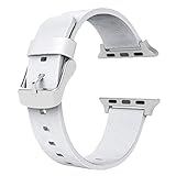 Wearlizer Genuine Leather Watch Band Replacement Strap w/ Metal Clasp for Apple Watch all Models 38mm and 42mm Classic Buckle (38mm White)