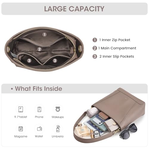 Image of Kattee Leather Purses and Handbags, Bucket Bags for Women, Top Grain Leather Tote Shoulder Crossbody with 2 Straps