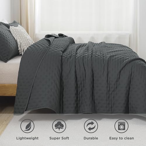 Image of Andency Dark Grey King Size Quilt Bedding Set (106x96 Inch), 3 Pieces Soft Lightweight Bedspread Coverlet, Drak Gray Boho Summer Quilt King Size for All Season(1 Quilt, 2 Pillow Shams)