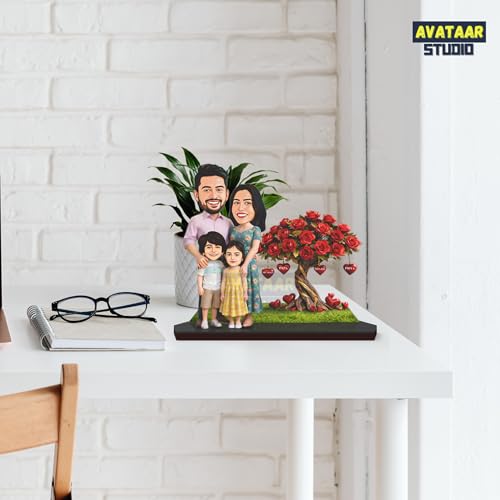 Image of Wood Rectangular Personalized Caricature Gift for Couple, 7 Inches, Tabletop Multicolor, Art Deco Style (Couple 12)