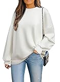 Asvivid Long Sleeve Fleece Sweatshirt Tops for Women Casual Loose Crew Neck Tunic Cotton White Pullover Hoodie M