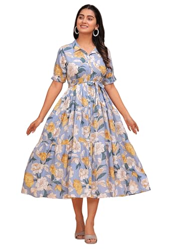 Image of Jikonet Women's Western Dress Floral Printed Cotton Maxi Dress