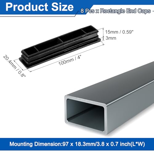 Image of uxcell 8 Pcs Rectangle Tubing End Caps 4 x 3 /4 Inch Plastic Hole Plugs Insert End Cap for Metal Tubing Post Chair Leg Table Bookshelves Furniture, Black
