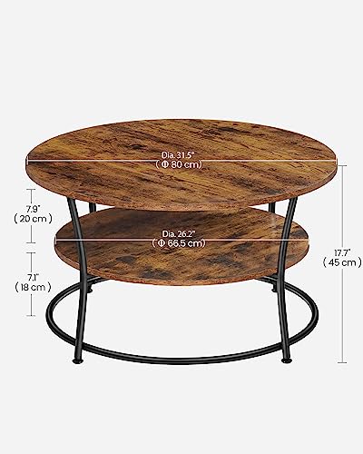 VASAGLE Coffee Table, Round Cocktail Table With Shelf, Tea Table, Easy Assembly, Metal, Industrial Design, Rustic Brown LCT80BX