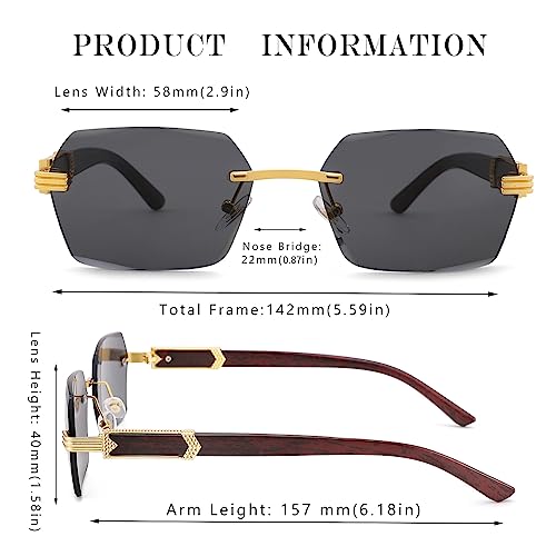Hycredi Rimless Rectangle Sunglasses Men Women Retro Frameless Square Shade Y2k Sun Glasses Tinted Eyewear