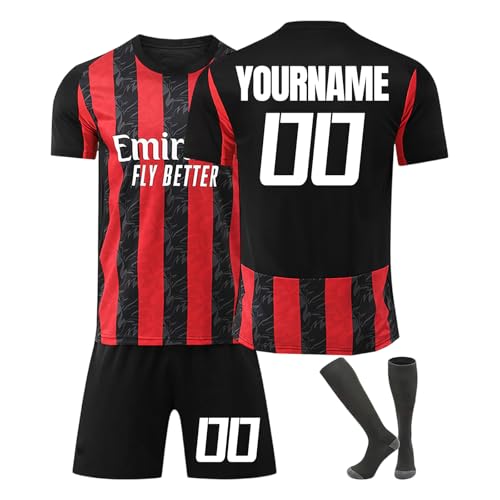 Camiseta Fútbol Milan Personalizadas Nombre y Número para Hombres y Niño, equipación Fútbol DIY con Conjunto Top Pantalón Corto y Calcetines Regalo de Fútbol