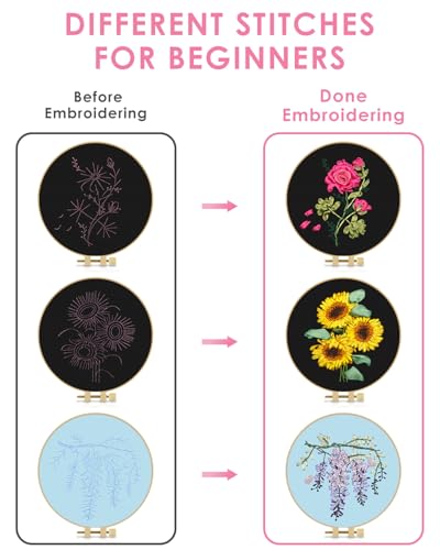 Image of TINDTOP Embroidery Kit for Adult, Ribbon Embroidery Kit for Beginners | for Craft Lover Hand Stitch with Embroidery Skill Techniques (FLowers)