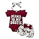 HEOXIN Neugeborenes Baby Mädchen Kleidung, ’MAMA IS MY BESTIE’ Baby-Mädchen-Outfit mit Schmetterling Druck, Rot, 3-6 Monate