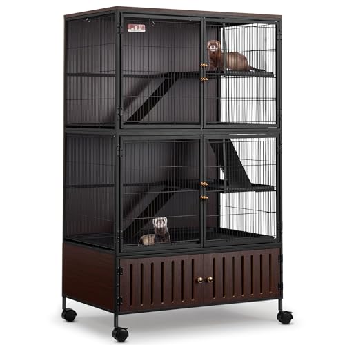 60" Large Metal Ferret Cage, 3-Level Chinchilla Cagewith Wheels, ...