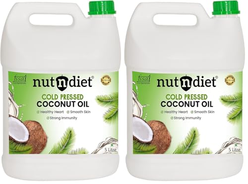 Image of nutndiet Cold Pressed Coconut Oil 5 Litre Can | Pure, Natural & Chemical-Free | Multipurpose Oil for Cooking, Skin Care, Hair Care & Massage | Rich in Nutrients & Antioxidants (Pack of 2)