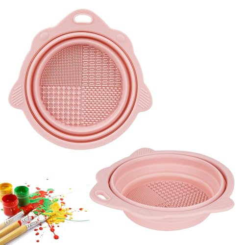 Yeruvce 2er-Pack Faltbarer Pinselreiniger, Pinselwascher, Reinigungsspülbecher für Acryl-, Aquarell- und Ölmalerei, Rosa