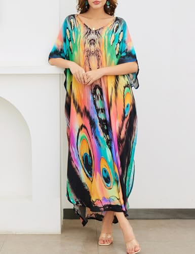 Bsubseach Kaftan Dresses for Women Plus Size Bathing Suit Cover up V Neck Batwing Dress Loose Loungewear Maxi Beach Cover Ups2