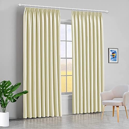 Bhoomi Collection Double Pinch Pleated Blackout Extra Wide Window Curtain Panel & Drapes (Ivory, 60 Inch by 84 Inch- 1 Panel)