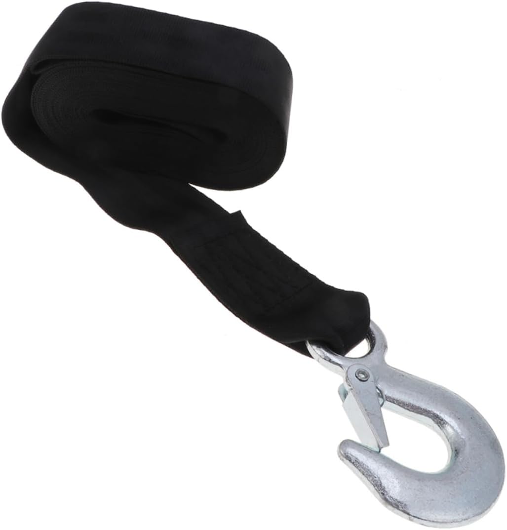 OUNONA Wide Winch Belt Trailer Winch Strap Black Emergency Safety Rope for Vehicle Tow Rope