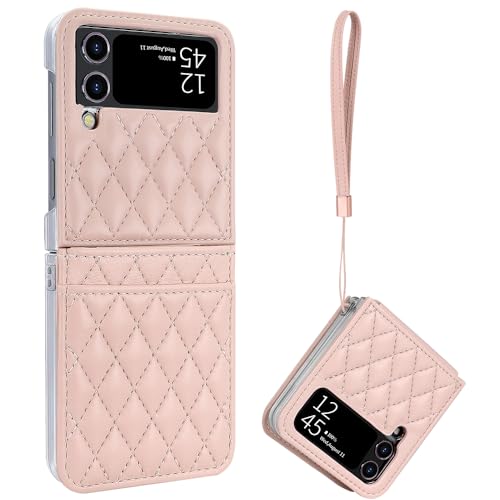 Coque Samsung Galaxy Z Flip 4 antichoc avec charnière élastique et lanière aspect diamant