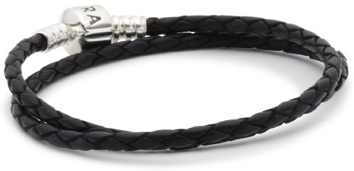 Bracelet double tours cuir noir femme argent 925/1000 de 38 cm 59705CBK-D2