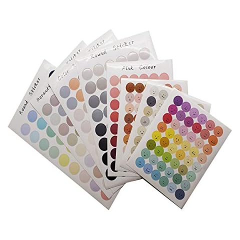 Xumier 32Sheets Dot Stickers Assorted Colours Round Dot Label Coding Labels Self Adhesive Circle,8 Styles,4 Sheets for Each Style Cover