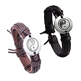 Opexicos 2Pcs Vintage Men Women PU Leather Yin and Yang Charm Wrap Infinity Bracelet Gift