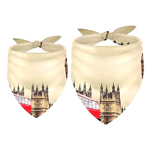 Image of Dog Bandanas 2 Pack, London UK Red Bus and Big Ben Pet Scarf, Chiffon Bandanas Triangle Bibs Accessories for Small Medium Large Dogs Puppies Pets