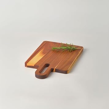 Deconox Doğal Akasya Ahşap Dikdörtgen Kesme Tahtası ve Sunum Tepsisi – 30x18 cm Saplı Pratik Doğrama Panosu, Steak ve Kahvaltı Servis Tahtası