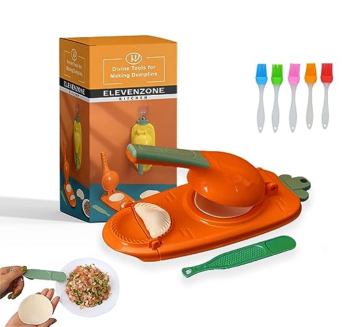 Maquina de Pasta para Empanadillas Dumplings Raviolis y Gyozas, Molde 4 en 1 ligero y facil de usar.(Naranja)