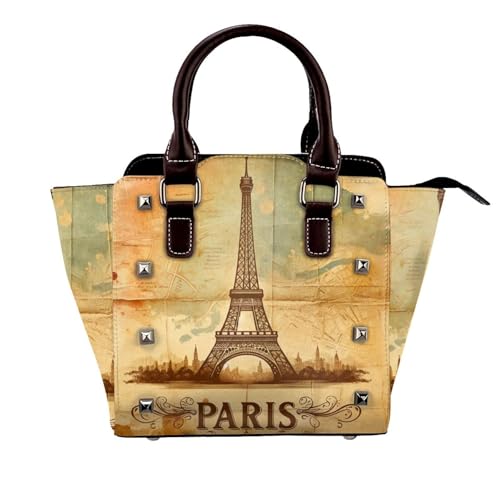 Vintage-Paris-British Pu Leather Crossbody Studded Bag, Fashionable Shoulder Handbag With