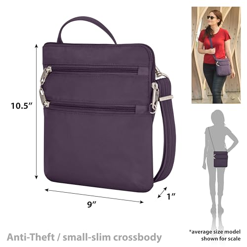 Travelon Bolsa tiracolo clássica antifurto com zíper Dbl, Bolsa transversal com zíper DBL, clássica,