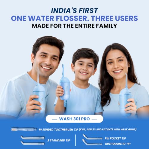 Image of WASH301 Water Flosser for Teeth | 120 PSI Deep Cleaning, 3 Modes with 9 Adjustable Pressure Dental Flosser | Large 180ml Tank, 3 Tips | Oral Irrigator for Braces, Implants & Gum Care Flosser