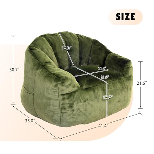 Image of Bean Bag Chair with Arms for Adults - Furry Lazy Sofa, Armrests Stuffed High-Density Foam Filler Chair, Small Cozy Reading in Bedroom Living Room and Dorms (Green)
