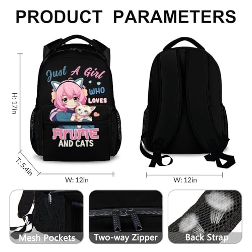 Kids School Backpack for Girls, 17 Inches Black Backpacks for School, Cute Pattern Large Capacity School Bag for Elementary2